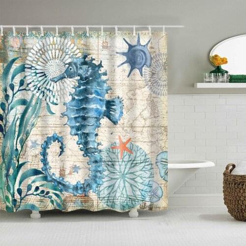 Animal Shower Curtain Seahorse Seaweed Fashion Bath Accessories with 12 Hooks Waterproof Polyester Fabric Bathroom Decoration