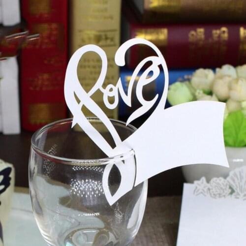 100pcs White Table Mark Wine Glass Love Name Place Cards Wedding Party Favor Decor Free Shipping