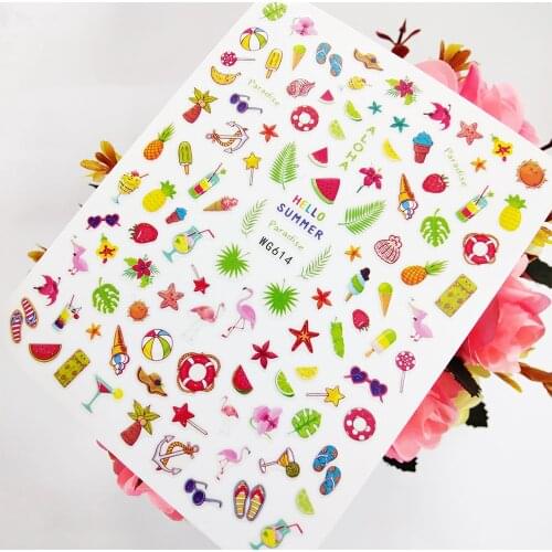 Hello Summer 3D Nail Sticker Art Slider Foil Design Sandy Beach Ice Cream Fruits Nails Decoraciones Adhesive Manicure Accesorios
