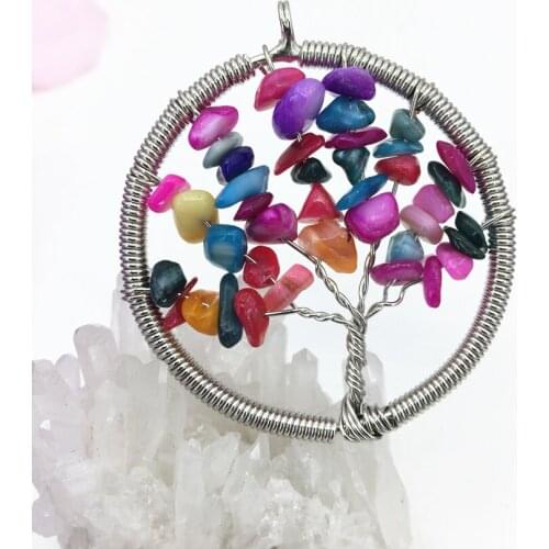50mm charms multicolor irregular gravel shell round pendant handmade sliver plated wire winding women high quality jewelry B3055