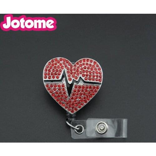 50 pieces/lot free shipping Red heart retractable nurse ID badge reel