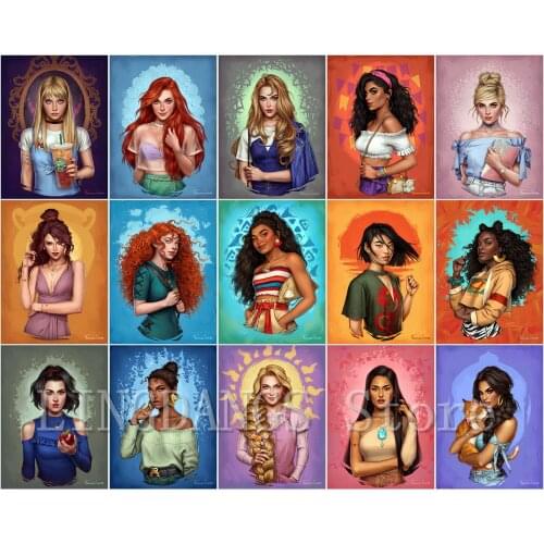 5D DIY Diamond Painting Disney Princess Collection Cartoon Girl Diamond Mosaic Embroidery Cross Stitch Art Full Drill Home Decor