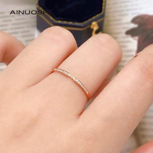AINUOSHI 18K Gold 0.036 Carat Round Excellent Cut Real Diamond Engagement for Women Fashion Half Eternity Band Ring Jewelry