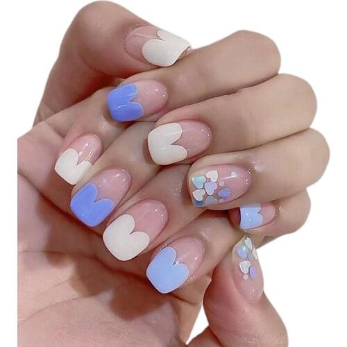 Adhesive Nail Beauty in Blue Deocr Heart Shaped Rhinestone Detachable Attractive Fashion Glue Stype for Womens Daily