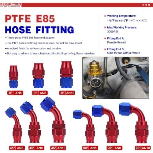 Car Detachable E85 Hose Bending Connector For All Oil/Fuel/Liquid/Natural Gas Pipeline PTFE Hose Screw Nut Valve Port Nozzle