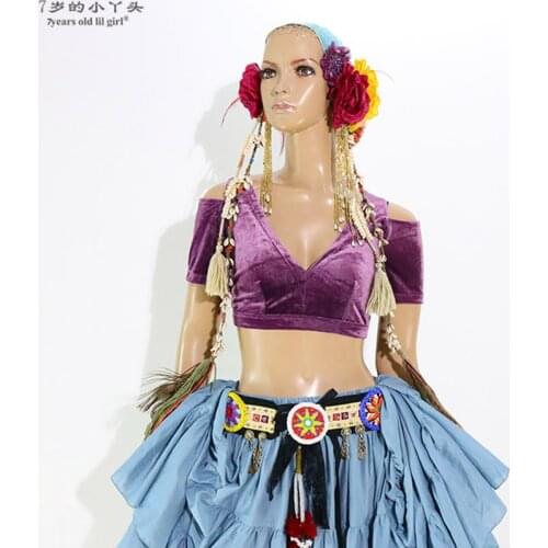 Belly Dance Velvet Top Fat Chance Tribal Choli Costume Short Drop Sleeve CJJ38