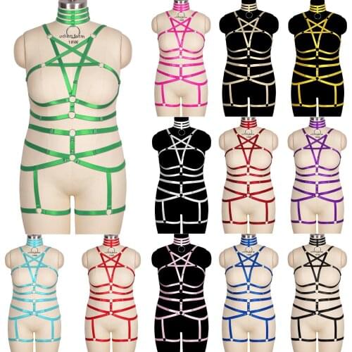 BDSM Collar Plus Size Plump Woman Straps Underwear 2 Pcs Set Body Harness Leg Bondage Stockings Sexy Leather Garter Belt Fetish