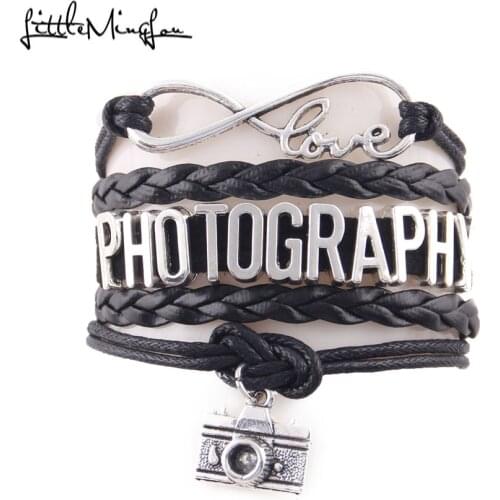 Infinity Love PHOTOGRAPHY bracelet charm leather wrap bracelets & bangles Photographer jewelry gifts drop shipping