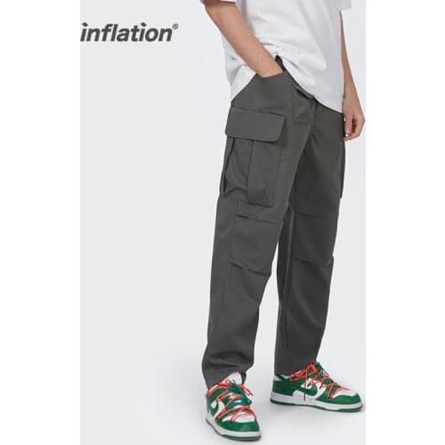INFLATION Men Black Casual Pants 2021 Stylish Straight Pants Male Vintage Multi Pockets Cargo Pants Men Baggy Pants 3584TS21
