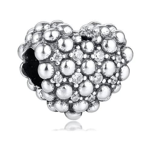 Genuine 925 Sterling Silver Beaded Sparkling Heart Charm Beads for Women DIY Fits Pandora Bracelet Jewelry Making kralen