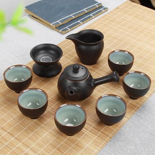 Ceramic Tea Set, Red Gold and Black Japanese Kung Fu Tea Set, Retro Black Stoneware, Holiday Gifts Tea Pot and Cup Set