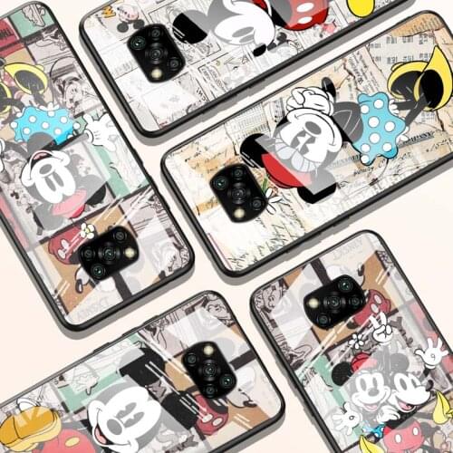 Disney Retro Mickey for Xiaomi POCO X3 NFC F3 M2 X2 F2 Redmi K30 Redmi Note 9 Pro Luxury Tempered Glass Phone Case