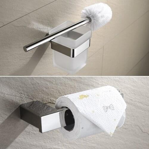 Bathroom Accessories Stainless Steel Polish Square Toilet Brush Holder Toilet Paper Holder