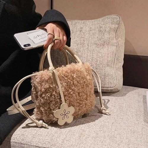Elegant Fur Bag Ladies Hand Bag Beaded Floral Pu Shoulder Female Tote Bag Fashion Handbag for Girls Coin Purse