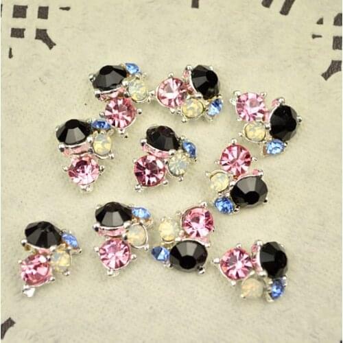 Hot Sale ! NEW !10pc Pink black AB Glitter Rhinestones 3d Metal Alloy Nail Art Decorations New Arrive,Alloy Nail Charms, Jewelry