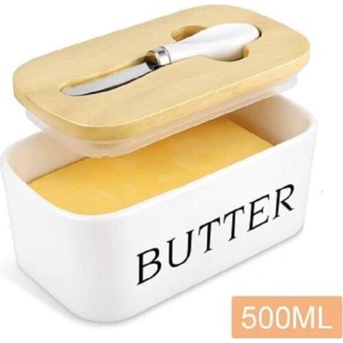 Ceramic Butter Box Dish Plate with Lid Spoon Fruit Preserve Butter Sealing Storage Box Sugar Seasoning Food Container Kitchen