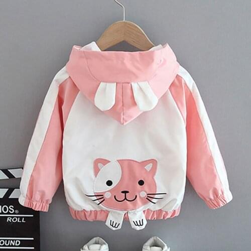 2021 New Cute Childrens Jacket Spring Autumn Coat Long-Sleeve Hooded Cartoon Cat Print Kids Clothing Outerwear