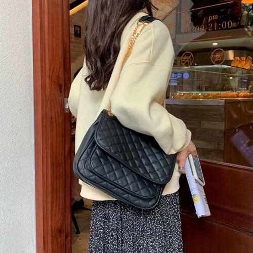 Fashion Plaid Bag PU Leather Bag Flap Shoulder Bag Female Crossbody Messenger Chain Handbag