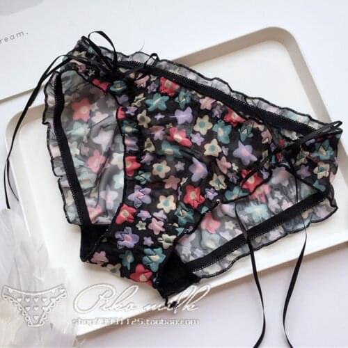 Fashion Print Female Panties Sexy Ribbon Ladies Underpants Ultra-thin Lingerie Low Waist Briefs Womens Underwear Bread Pants