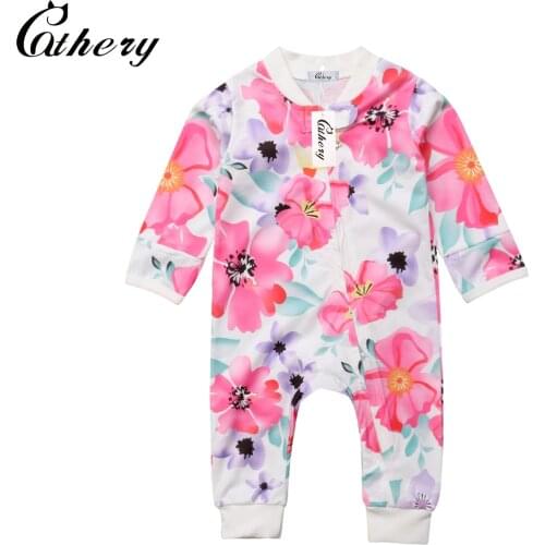 Fashion Toddler Infant Baby Girl Flower Zipper Romper Jumpsuit Outfits Autumn Clothes
