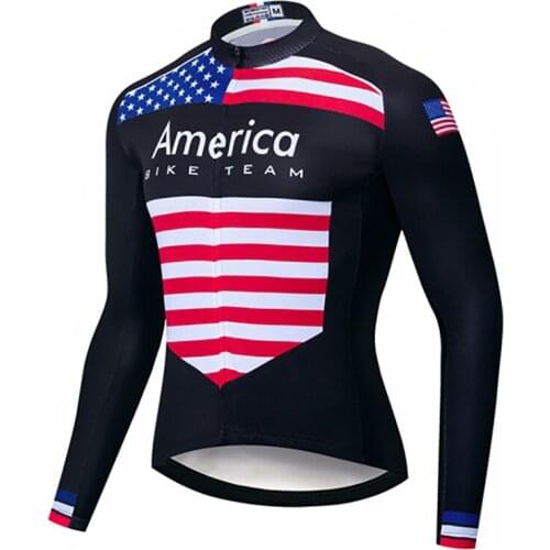 USA Thin&Fleece Autumn&Winter mens black Long Sleeve Cycling clothing Breathable Anti-UV Bicycle Wear Sleeve Cycling Jersey