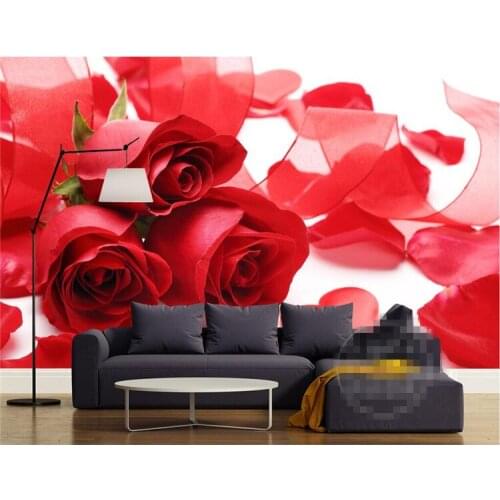 Customizable Photo 3d HD Romantic Red Rose Love Heart Flowers Mural Background Bedroom TV Living room Warm Wall Home Decor