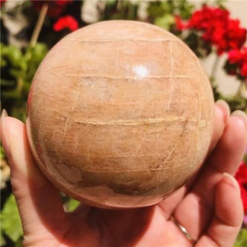Natural peach moonstone sphere quartz crystal stone ball healing reiki decoration gift