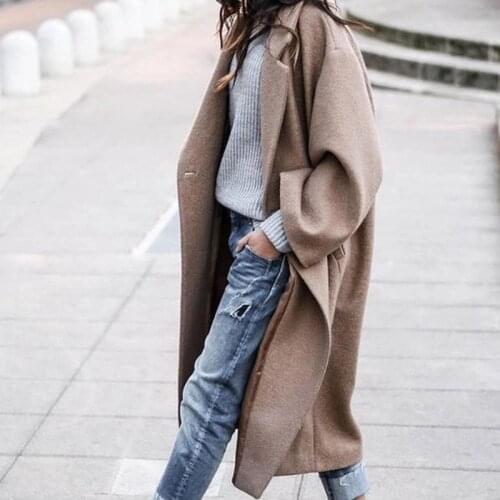 2021 Autumn and Winter New Womens Jacket Fashion Loose Lapel Solid Color Long-sleeved Elegant Long Coat Ladies Clothing WP04
