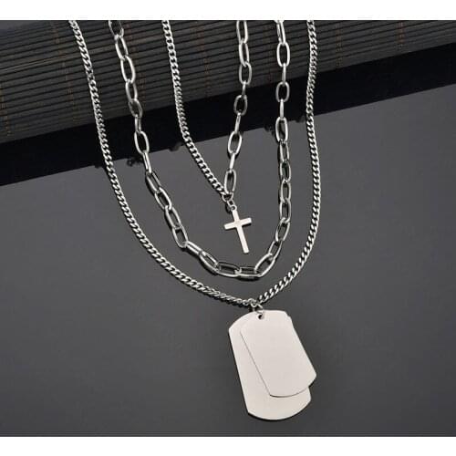 Punk Dog tag Pendant Crossing Necklace For Women Streetwear Stainless steel Chain Multilayer Chokers Cross Necklace Jewelry