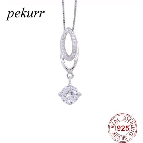 Pekurr 925 Sterling Silver Zircon Oval Drop Crystal Necklaces For Women Round Gems Pendants Wedding Fashion Jewelry Gifts