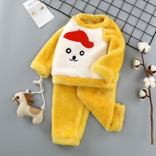 Baby Boy Girl Clothes Pajamas Set Flannel Fleece Toddler Child Warm Catoon Bear Sleepwear Kids Home Suit Winter Fall Spring