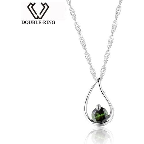 DOUBLE-R Natural Gemstone Pendants for Friends Water Drop Tourmaline Suspension Women 925 Silver Necklace Chain Pendant Jewelry