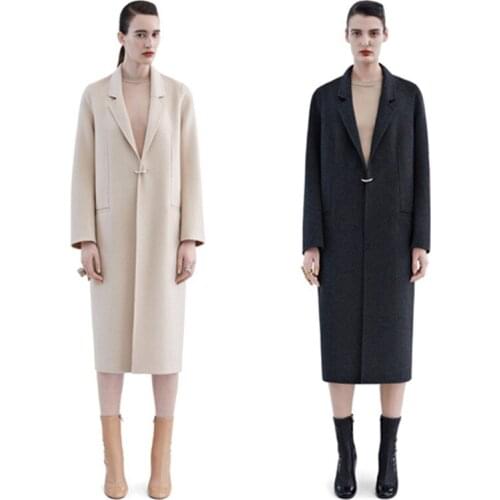 Casual Celebrity Street Style D-buckle Ultra Long Woolen Jacket