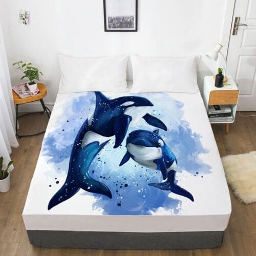 3D HD Digital Printing Custom Bed Sheet With Elastic,Fitted Sheet 180x200,Mattress Cover 160x200,Bedding ocean dolphin/whale