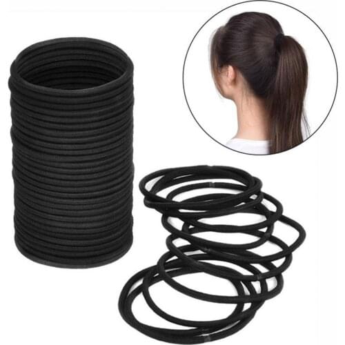 100Pcs Black Thick Snag Free Endless Hair Elastics Hairbands Ponytail Hair Ties Polyester Rubber Bands Headband Pon Accessories