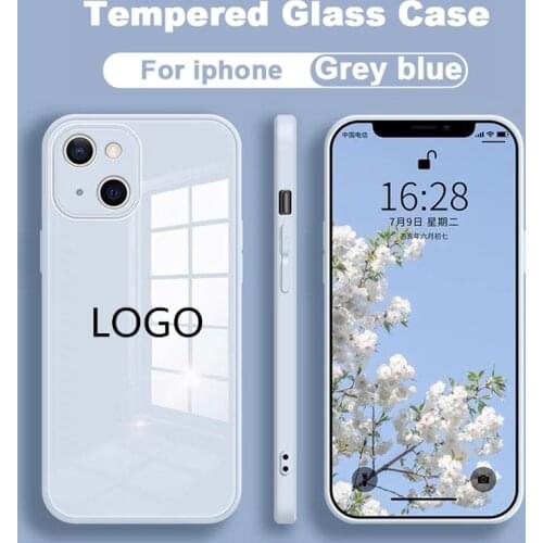 Square Tempered Glass Phone Case for iPhone 12 Mini 11 Pro Max SE 2 X XR XS Max 8 7 Plus 12 Pro Anti-knock Liquid Silicone Cover