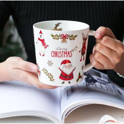 Christmas gift water cup creative personality trend mug coffee milk ceramic cute cartoon cup gift box
