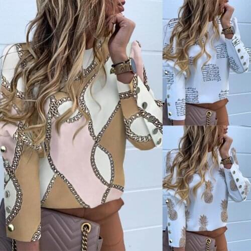 Pineapple Print Shirt Women Loose Slim Casual OL Ladies Long Sleeve Tops O-Neck Fashion Work Shirts