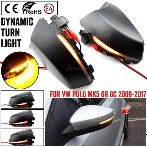 Black Dynamic Turn Signal LED Side Rearview Mirror Indicator Blinker Repeater Light For Volkswagen VW Polo MK5 6R 6C 2009 -2017