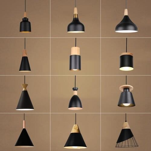 Modern Led Pendant Light Fixture Wood Iron Dining Room Cafe Restaurant Nordic Black Indoor Chandelier Hanging Lamp Home Decor