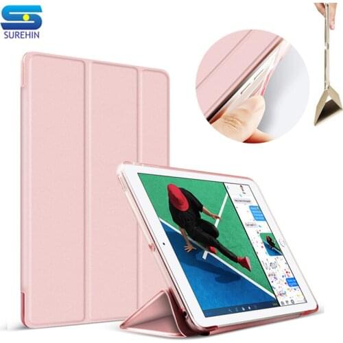 SUREHIN Nice tpu silicone soft edge leather case for apple iPad mini 4 cover case magnetic transparent smart protective case
