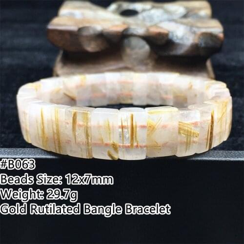 Top Natural Gold Rutilated Quartz Bracelet Jewelry For Women Men 12x7mm Healing Love Titanium Crystal Beads Stretch Bangle AAAAA
