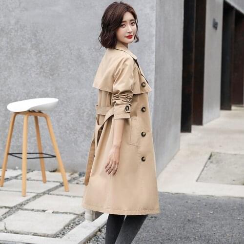 Windbreaker Womens Middle Long 2021 Spring Dress New Korean Fashion Temperament Slim Chic Casual Waist Cape Coat