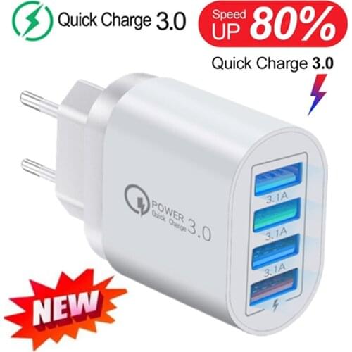 Top Quality QC 3.0 EU Plug USB Fast Charger Mobile Phone Wall Travel Power Adapter For Samsung S10 S20 S21 S30 Xiaomi Huawei P50
