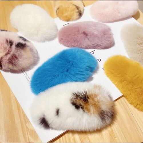 Simulation Rex Rabbit Faux Fur Hair Clips Korea Winter Plush Hairpins Girls Barrettes Kids Soft Fashion Hair Accessories