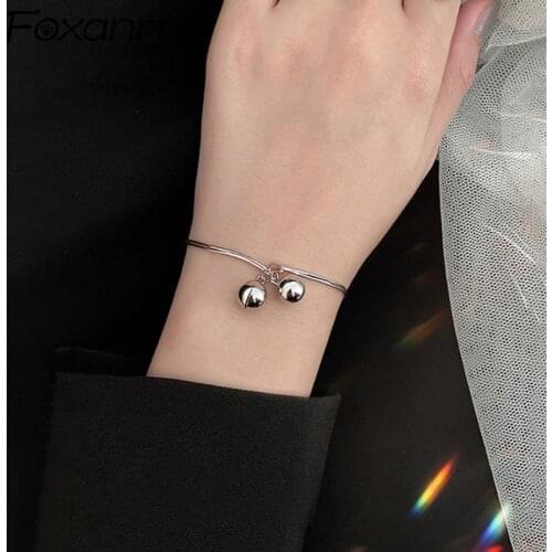 Foxanry 925 Sterling Silver Bracelets for Women Summer New Trend Elegant Creative Double Layer Design Bells Tassel Party Jewelry