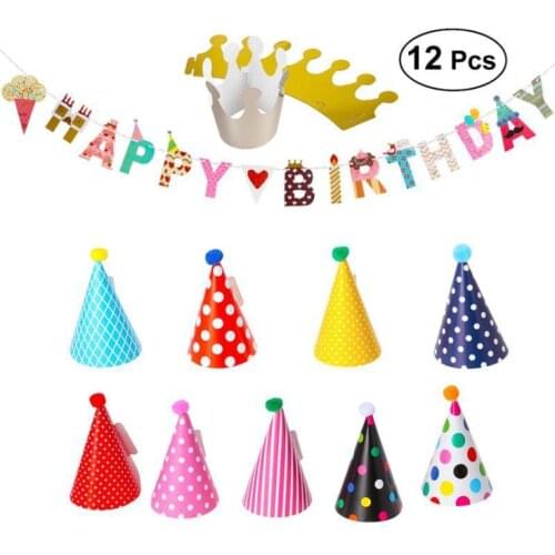1 set Happy Birthday Party Hats Banner Polka Dot DIY Cute Handmade Cap Crown Shower Baby Decoration Boy Girl Gifts Supplie