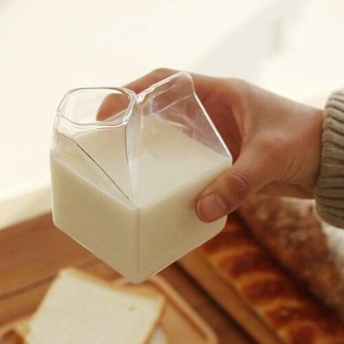 350ml Creative Water Bottles Simple Transparent Milk Box Shape glass Cups Students Drink Bottle for Juice Coffee Tea Drinkware