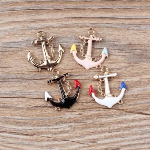 40pcs 4 color 24*29mm diy jewelry accessories enamel alloy gold-color big viking anchor charms pendant for bracelet CH0089