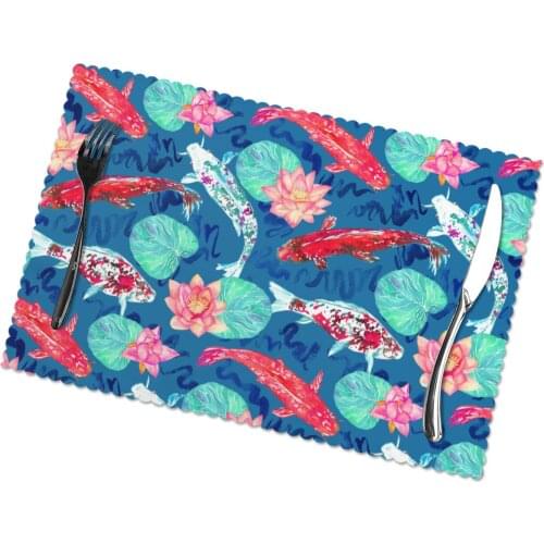 6 Pcs Placemat Goldfish And Lotus Fabric Table Mats Tableware Kitchen Tool Table Mats